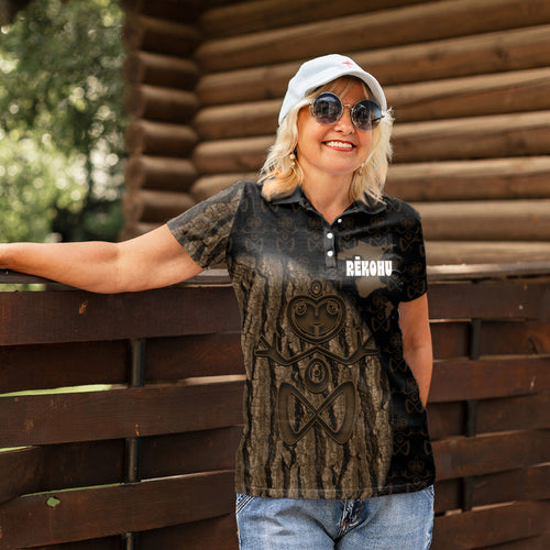 Moriori Kekoru New Zealand Personalised Women Polo Shirt Kopi Rakau Carving Chatham Islands Map