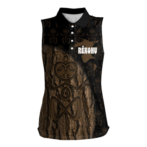 Moriori Kekoru New Zealand Personalised Women Sleeveless Polo Shirt Kopi Rakau Carving Chatham Islands Map