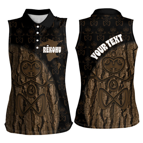 Moriori Kekoru New Zealand Personalised Women Sleeveless Polo Shirt Kopi Rakau Carving Chatham Islands Map