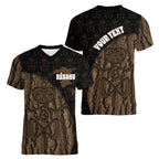 Moriori Kekoru New Zealand Personalised Women V-Neck T-Shirt Kopi Rakau Carving Chatham Islands Map