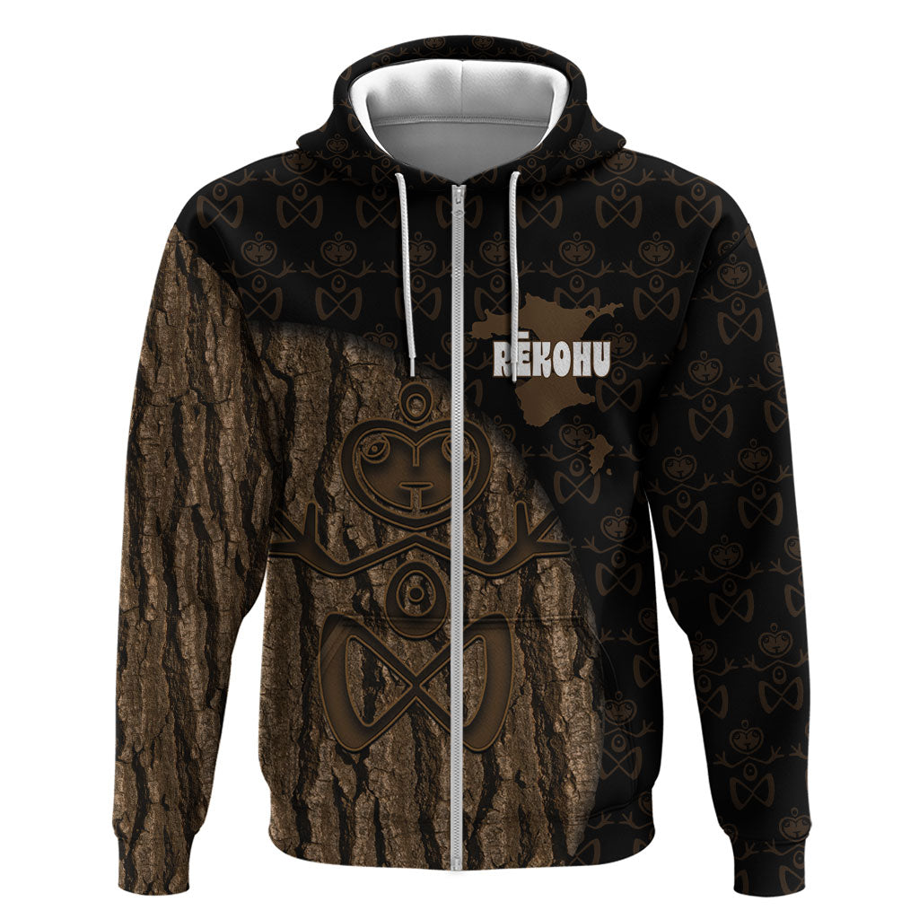 Moriori Kekoru New Zealand Personalised Zip Hoodie Kopi Rakau Carving Chatham Islands Map