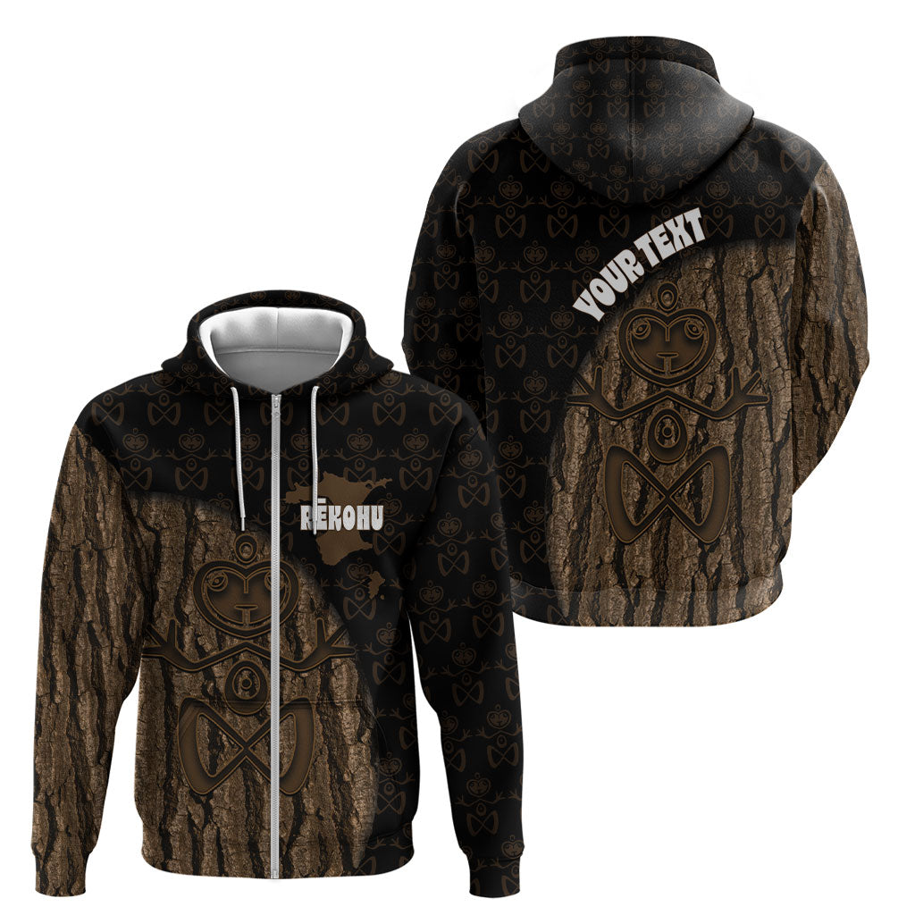 Moriori Kekoru New Zealand Personalised Zip Hoodie Kopi Rakau Carving Chatham Islands Map