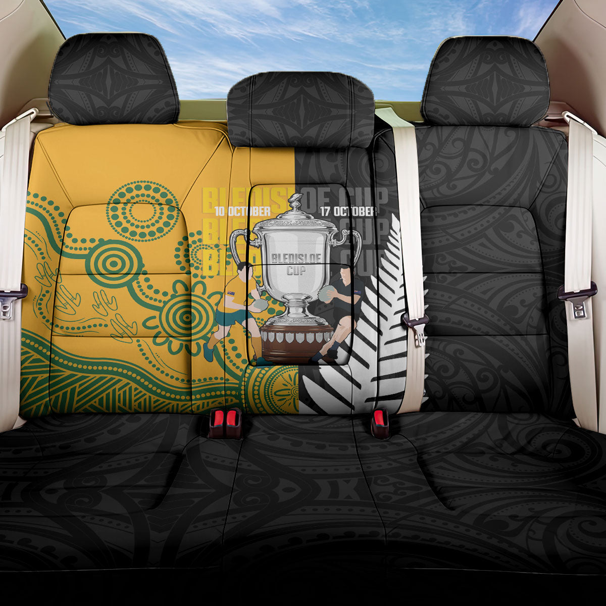 New Zealand Australia Rugby Bledisloe 2026 Back Car Seat Cover Champion Trophy Maori Aboriginal Art