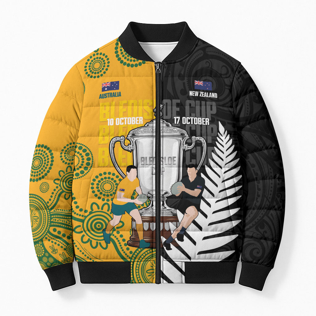 New Zealand Australia Rugby Bledisloe 2026 Custom Bomber Puffer Jacket Champion Trophy Maori Aboriginal Art