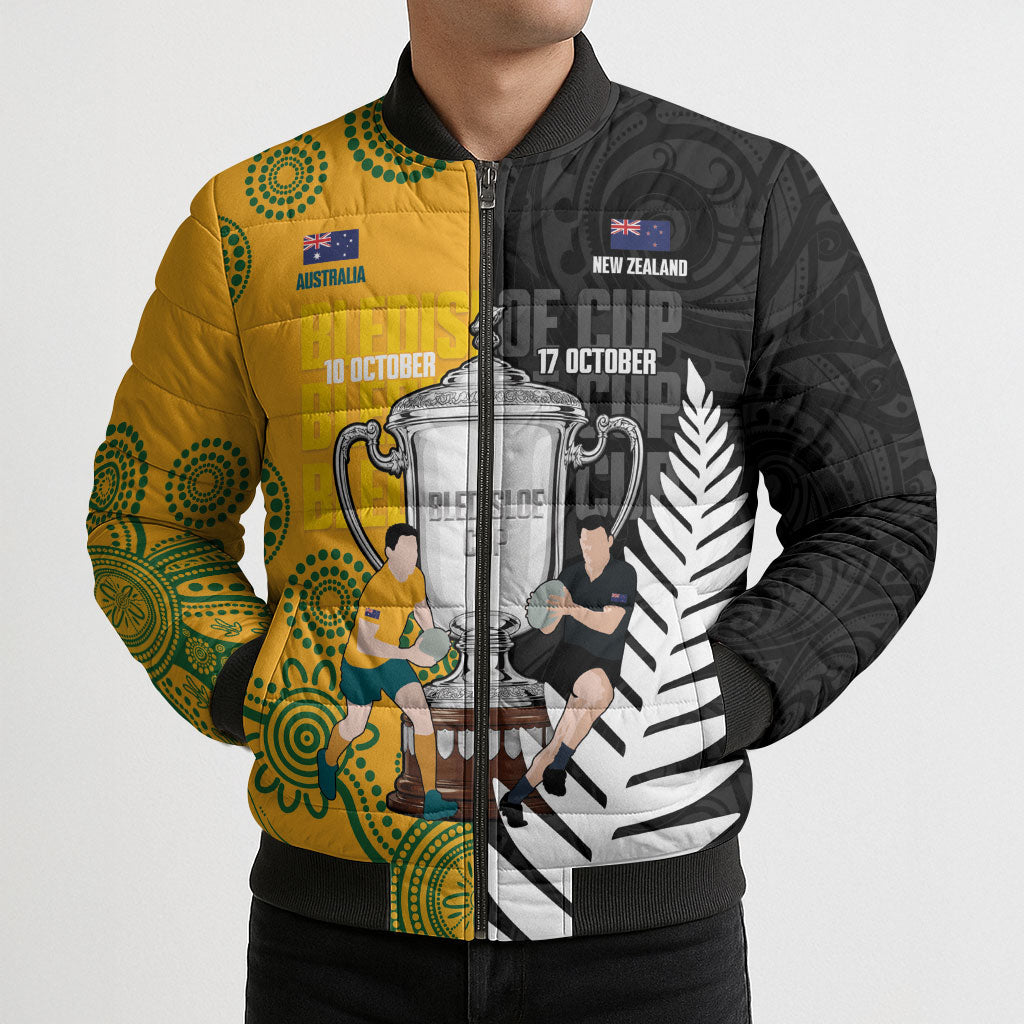 New Zealand Australia Rugby Bledisloe 2026 Custom Bomber Puffer Jacket Champion Trophy Maori Aboriginal Art