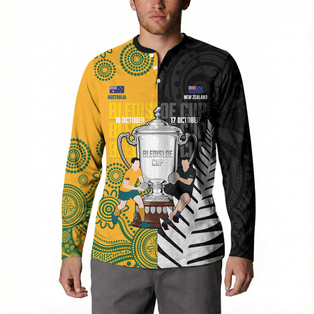 New Zealand Australia Rugby Bledisloe 2026 Custom Button Sweatshirt Champion Trophy Maori Aboriginal Art