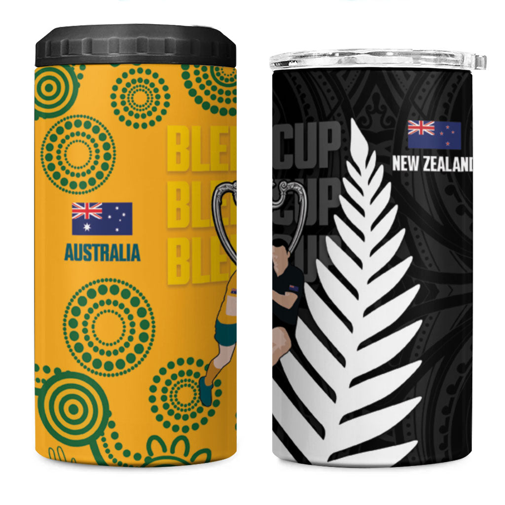 New Zealand Australia Rugby Bledisloe 2026 4 in 1 Can Cooler Tumbler Champion Trophy Maori Aboriginal Art