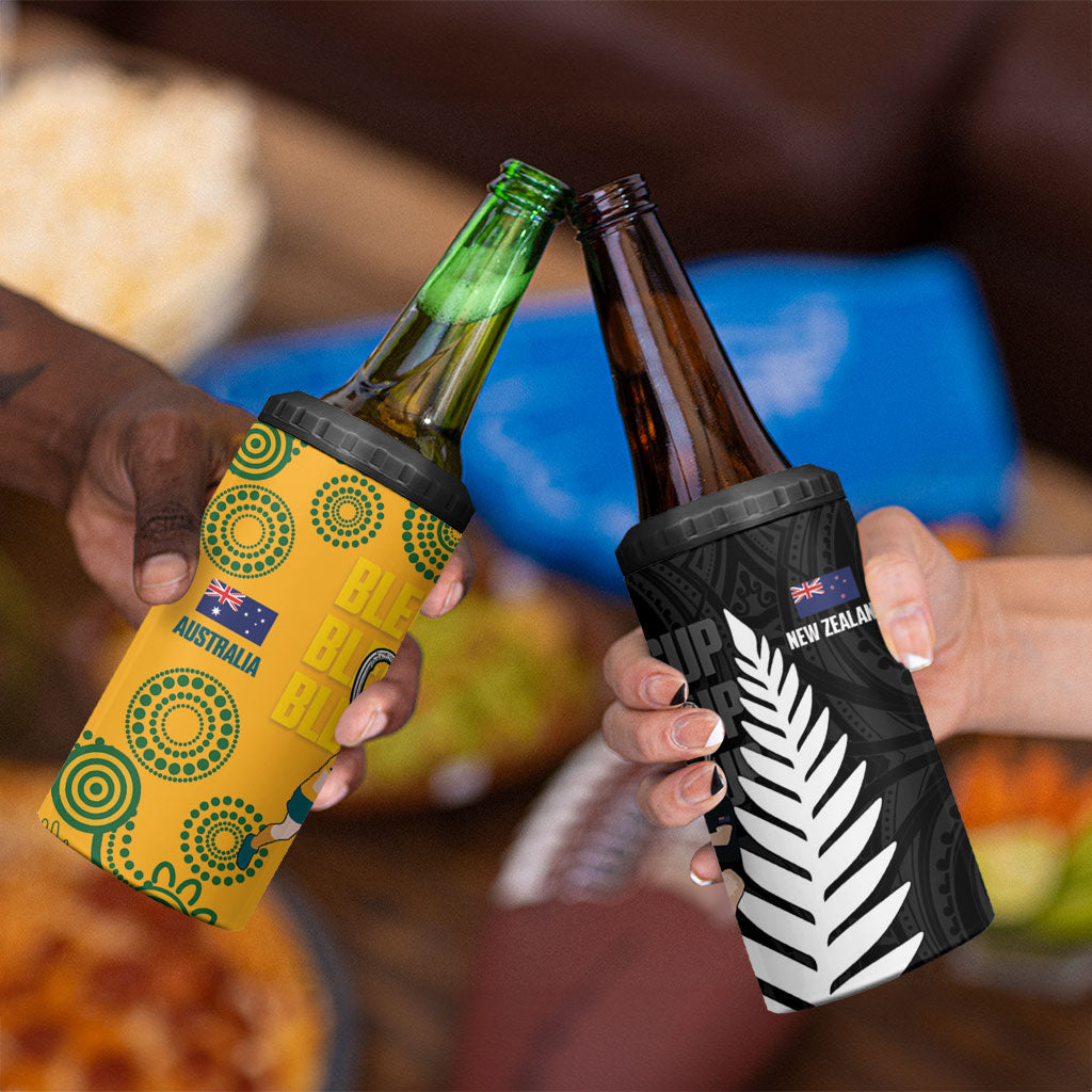 New Zealand Australia Rugby Bledisloe 2026 4 in 1 Can Cooler Tumbler Champion Trophy Maori Aboriginal Art