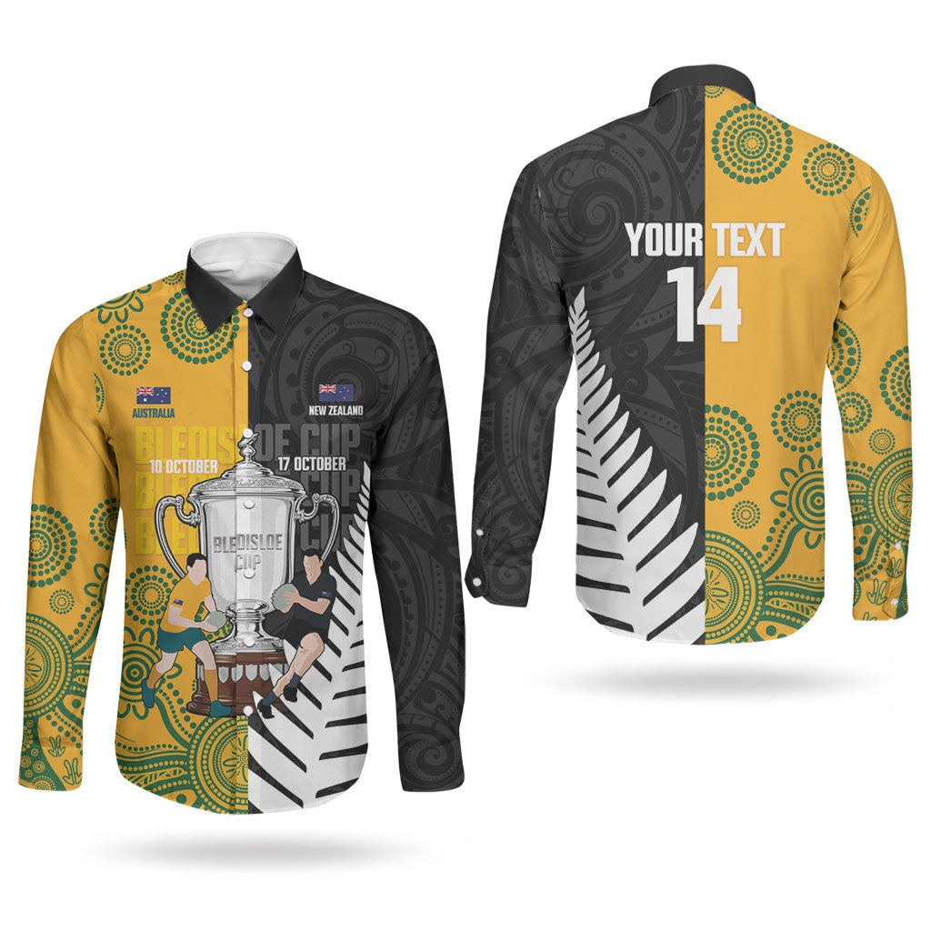 New Zealand Australia Rugby Bledisloe 2026 Custom Couples Matching Long Sleeve Bodycon Dress and Long Sleeve Button Shirt Champion Trophy Maori Aboriginal Art