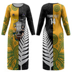 New Zealand Australia Rugby Bledisloe 2026 Custom Couples Matching Long Sleeve Bodycon Dress and Long Sleeve Button Shirt Champion Trophy Maori Aboriginal Art