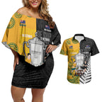 New Zealand Australia Rugby Bledisloe 2026 Custom Couples Matching Off Shoulder Short Dress and Hawaiian Shirt Champion Trophy Maori Aboriginal Art