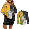 New Zealand Australia Rugby Bledisloe 2026 Custom Couples Matching Off Shoulder Short Dress and Long Sleeve Button Shirt Champion Trophy Maori Aboriginal Art