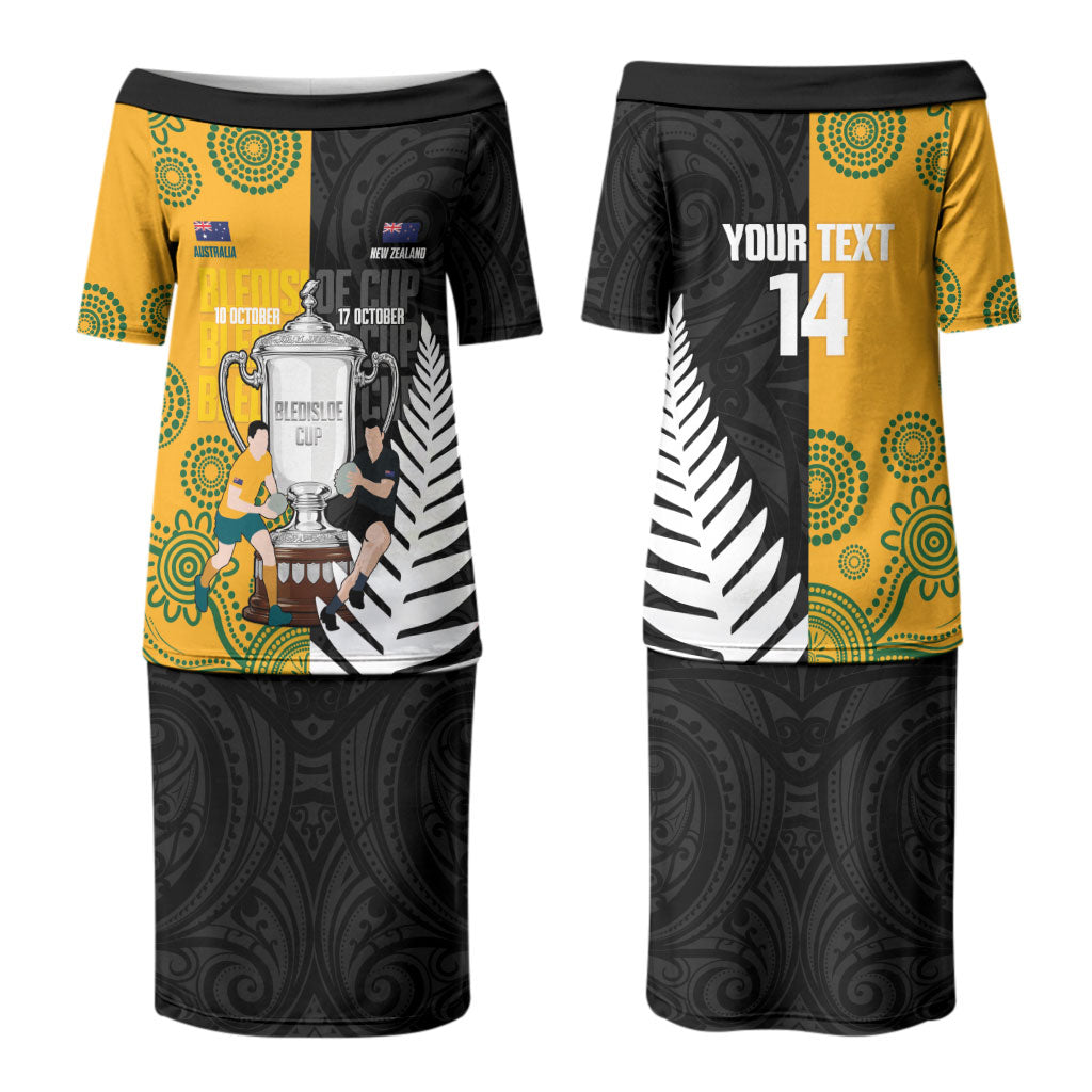New Zealand Australia Rugby Bledisloe 2026 Custom Couples Matching Puletasi and Hawaiian Shirt Champion Trophy Maori Aboriginal Art