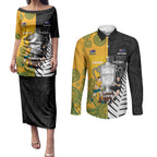 New Zealand Australia Rugby Bledisloe 2026 Custom Couples Matching Puletasi and Long Sleeve Button Shirt Champion Trophy Maori Aboriginal Art