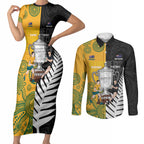 New Zealand Australia Rugby Bledisloe 2026 Custom Couples Matching Short Sleeve Bodycon Dress and Long Sleeve Button Shirt Champion Trophy Maori Aboriginal Art
