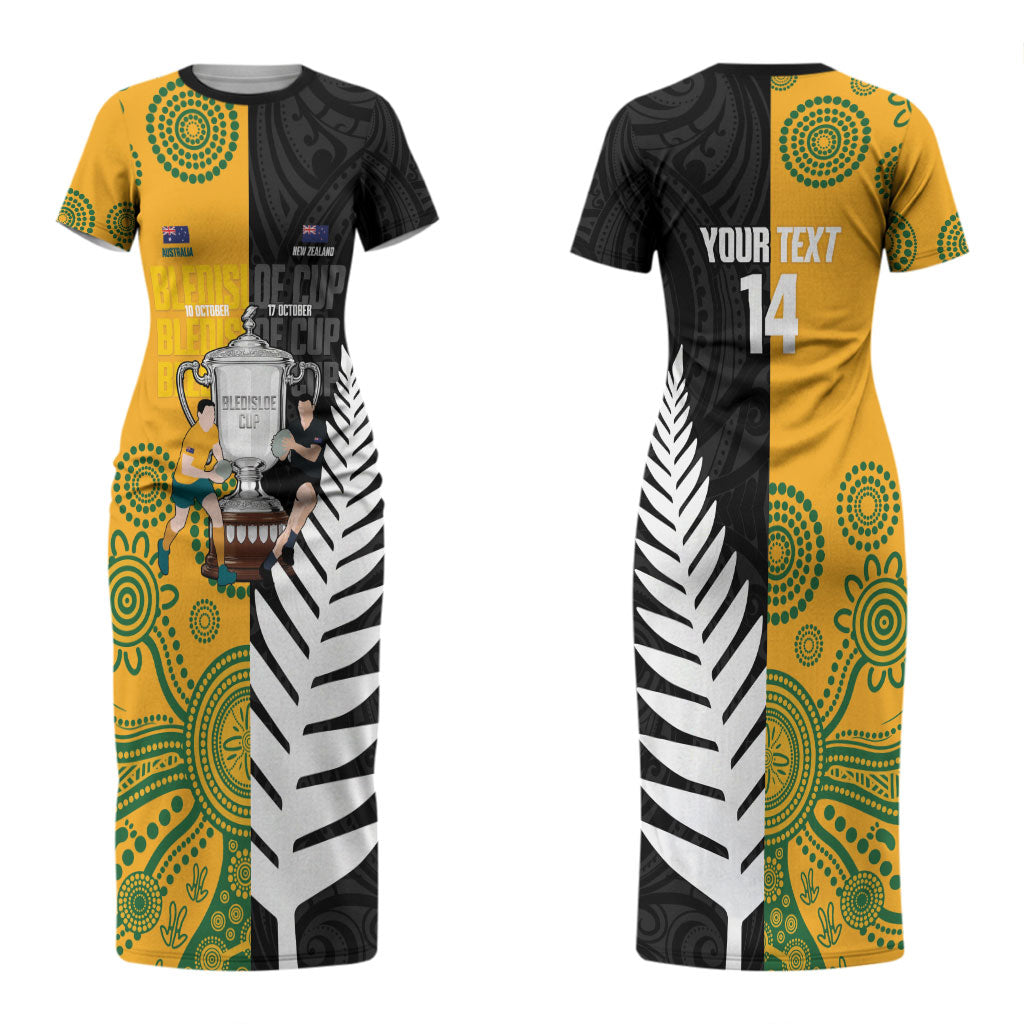 New Zealand Australia Rugby Bledisloe 2026 Custom Couples Matching Short Sleeve Bodycon Dress and Long Sleeve Button Shirt Champion Trophy Maori Aboriginal Art