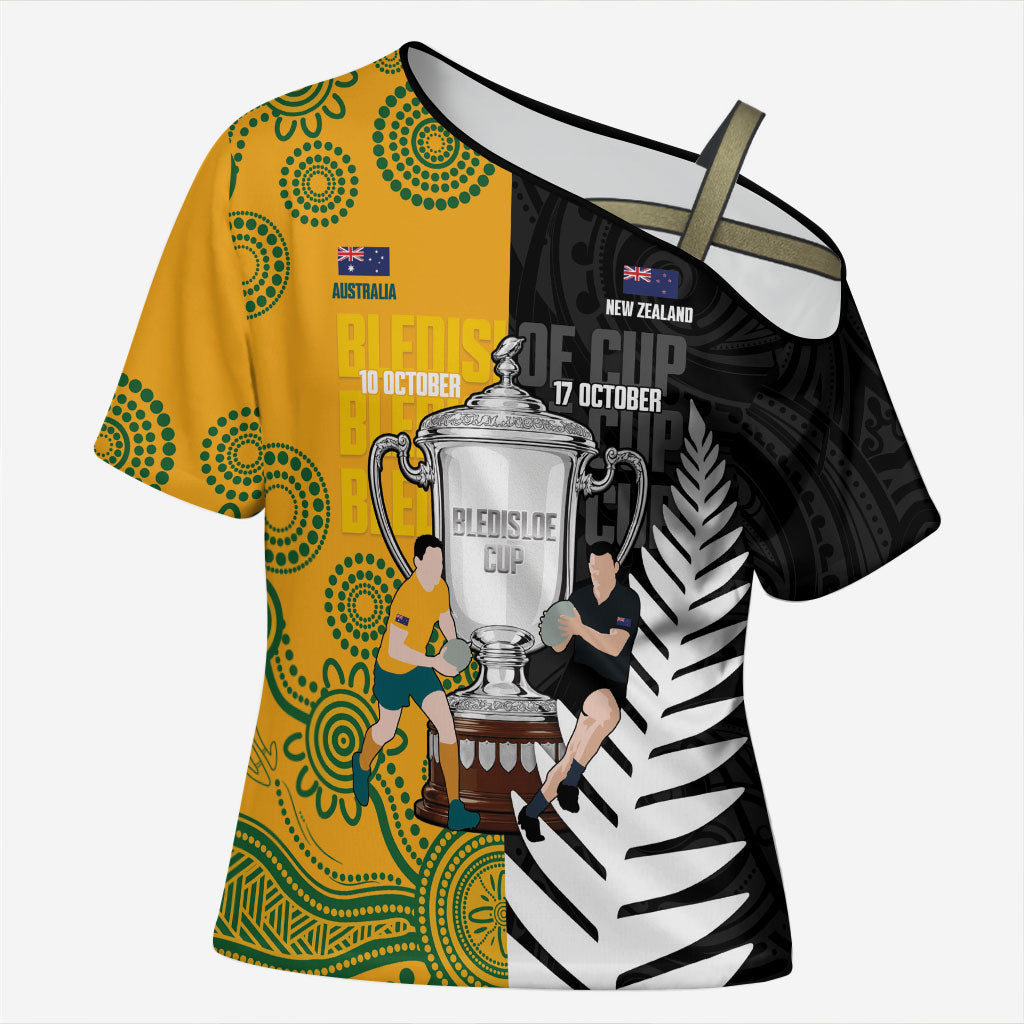 New Zealand Australia Rugby Bledisloe 2026 Custom Cross Shoulder Shirt Champion Trophy Maori Aboriginal Art