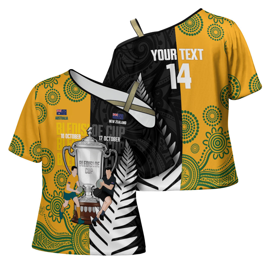 New Zealand Australia Rugby Bledisloe 2026 Custom Cross Shoulder Shirt Champion Trophy Maori Aboriginal Art