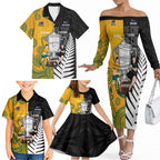 New Zealand Australia Rugby Bledisloe 2026 Custom Family Matching Off The Shoulder Long Sleeve Dress and Hawaiian Shirt Champion Trophy Maori Aboriginal Art