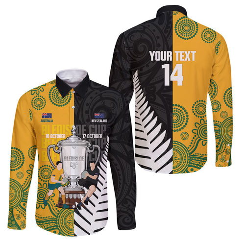 New Zealand Australia Rugby Bledisloe 2026 Custom Family Matching Off The Shoulder Long Sleeve Dress and Hawaiian Shirt Champion Trophy Maori Aboriginal Art