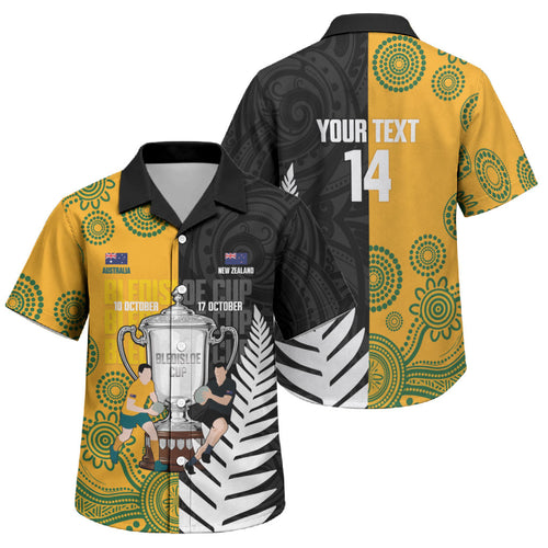 New Zealand Australia Rugby Bledisloe 2026 Custom Family Matching Off The Shoulder Long Sleeve Dress and Hawaiian Shirt Champion Trophy Maori Aboriginal Art