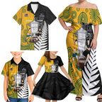 New Zealand Australia Rugby Bledisloe 2026 Custom Family Matching Off Shoulder Maxi Dress and Hawaiian Shirt Champion Trophy Maori Aboriginal Art