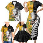 New Zealand Australia Rugby Bledisloe 2026 Custom Family Matching Short Sleeve Bodycon Dress and Hawaiian Shirt Champion Trophy Maori Aboriginal Art