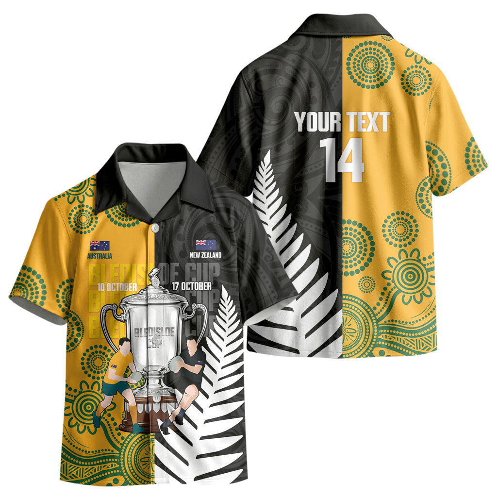 New Zealand Australia Rugby Bledisloe 2026 Custom Kid Hawaiian Shirt Champion Trophy Maori Aboriginal Art