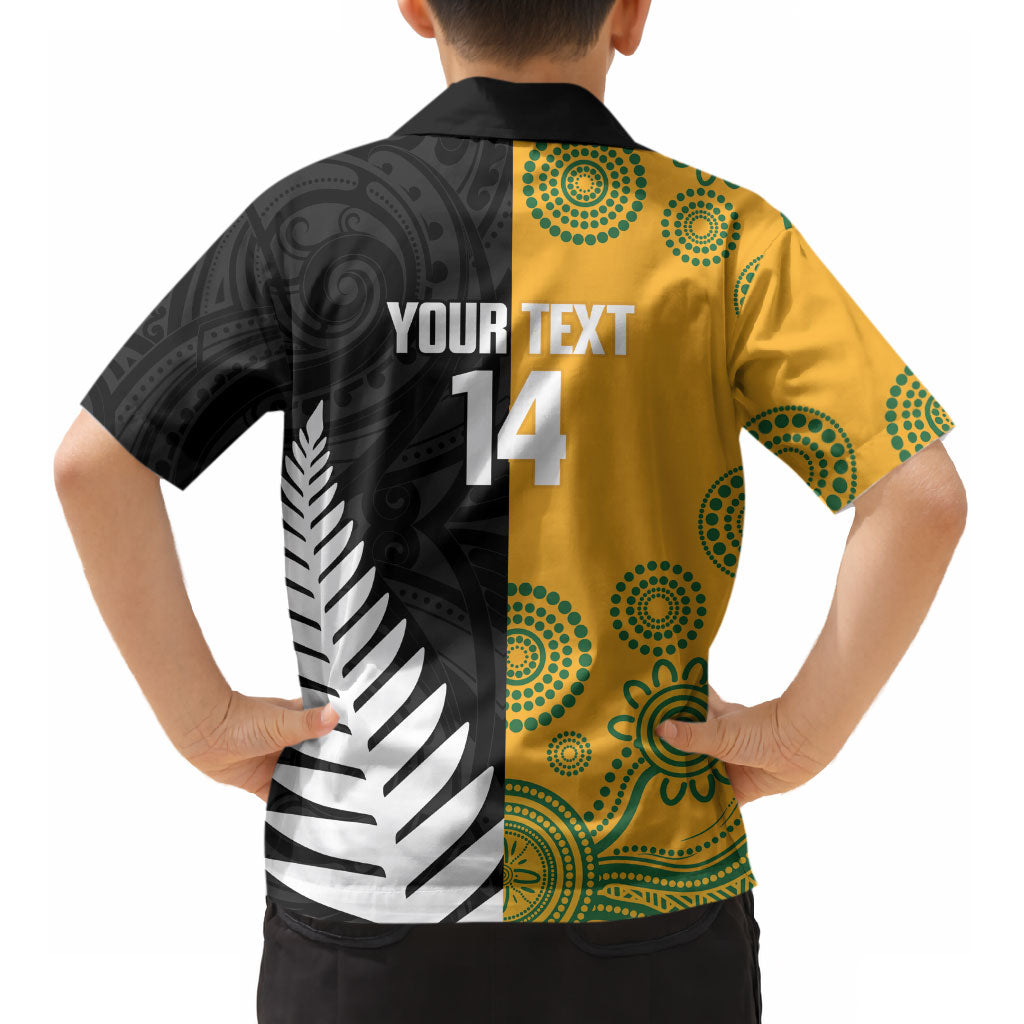New Zealand Australia Rugby Bledisloe 2026 Custom Kid Hawaiian Shirt Champion Trophy Maori Aboriginal Art