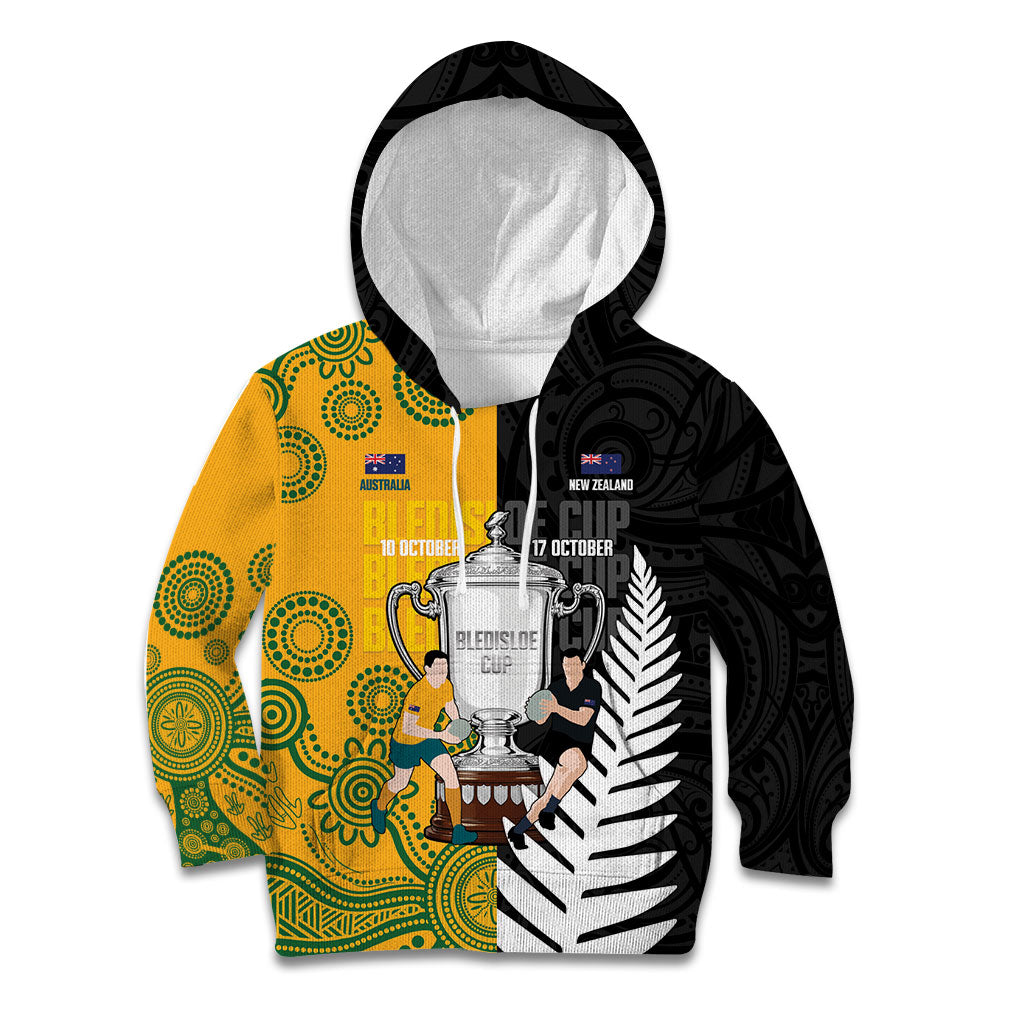 New Zealand Australia Rugby Bledisloe 2026 Custom Kid Hoodie Champion Trophy Maori Aboriginal Art