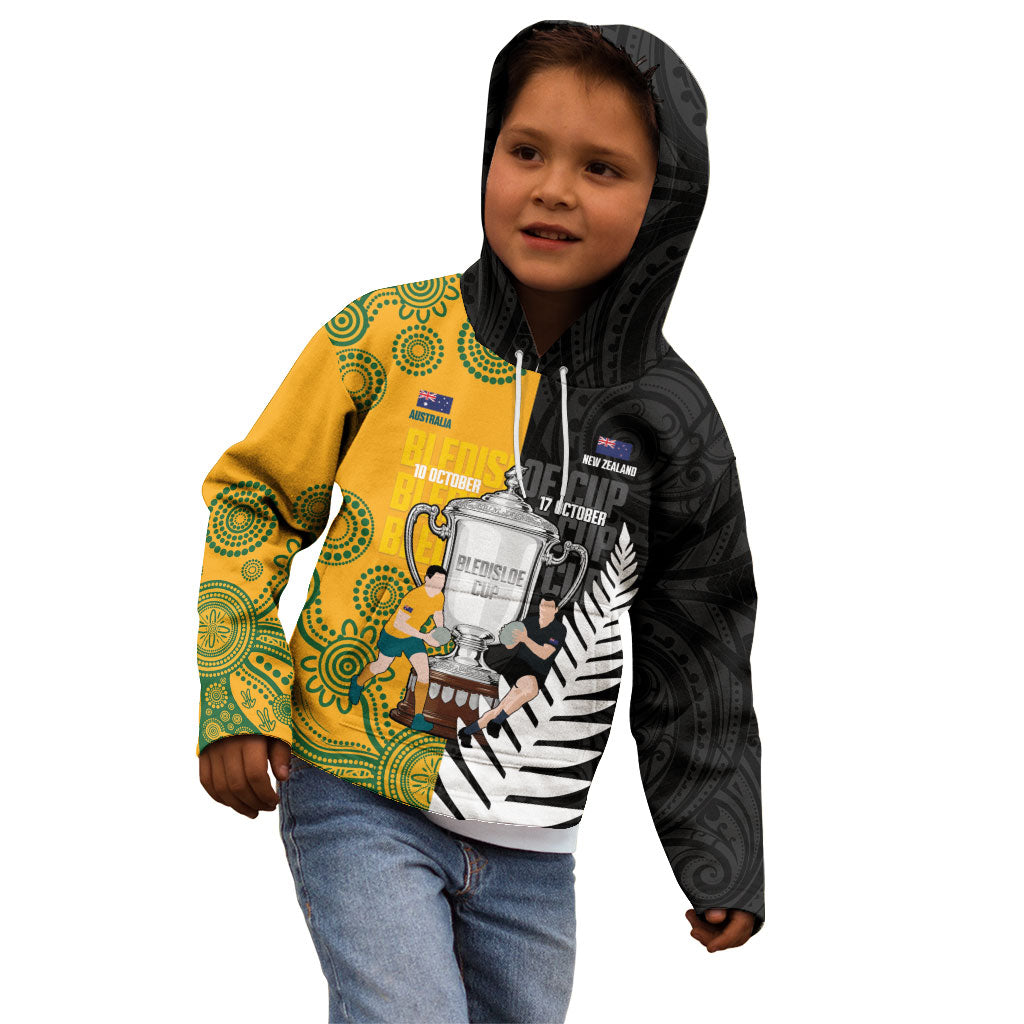 New Zealand Australia Rugby Bledisloe 2026 Custom Kid Hoodie Champion Trophy Maori Aboriginal Art