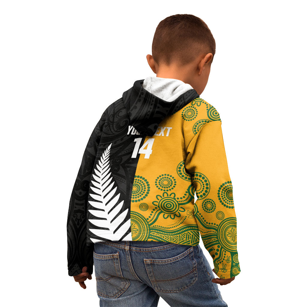 New Zealand Australia Rugby Bledisloe 2026 Custom Kid Hoodie Champion Trophy Maori Aboriginal Art