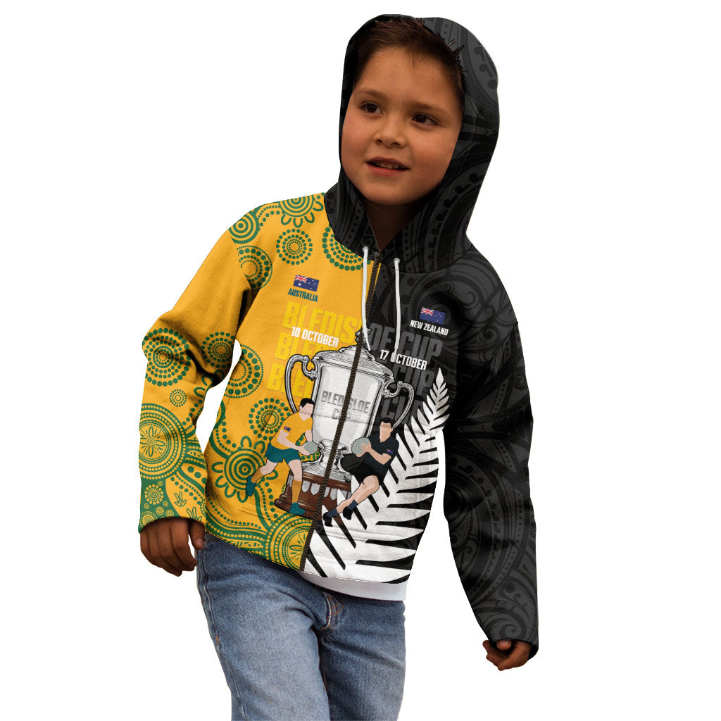 New Zealand Australia Rugby Bledisloe 2026 Custom Kid Hoodie Champion Trophy Maori Aboriginal Art