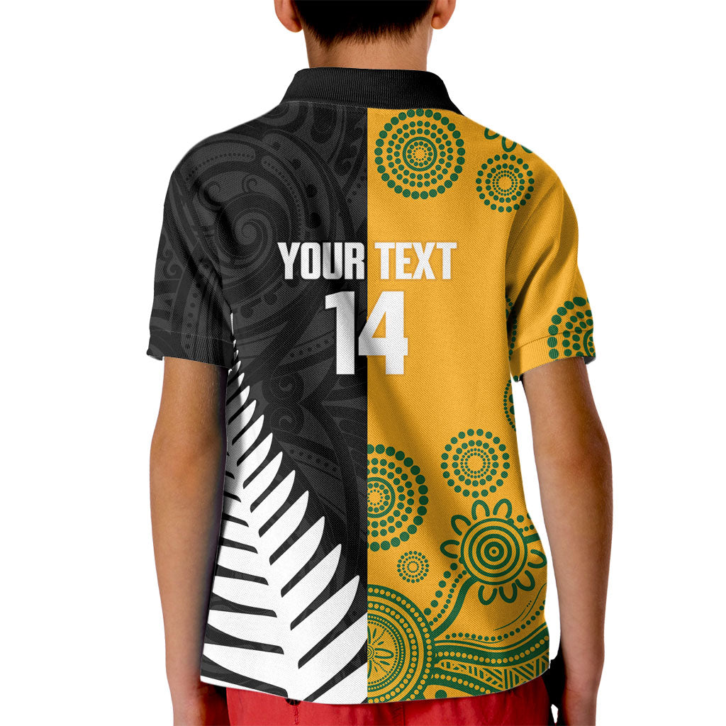 New Zealand Australia Rugby Bledisloe 2026 Custom Kid Polo Shirt Champion Trophy Maori Aboriginal Art
