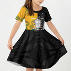 New Zealand Australia Rugby Bledisloe 2026 Custom Kid Short Sleeve Dress Champion Trophy Maori Aboriginal Art