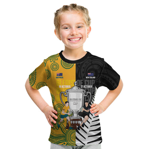 New Zealand Australia Rugby Bledisloe 2026 Custom Kid T Shirt Champion Trophy Maori Aboriginal Art