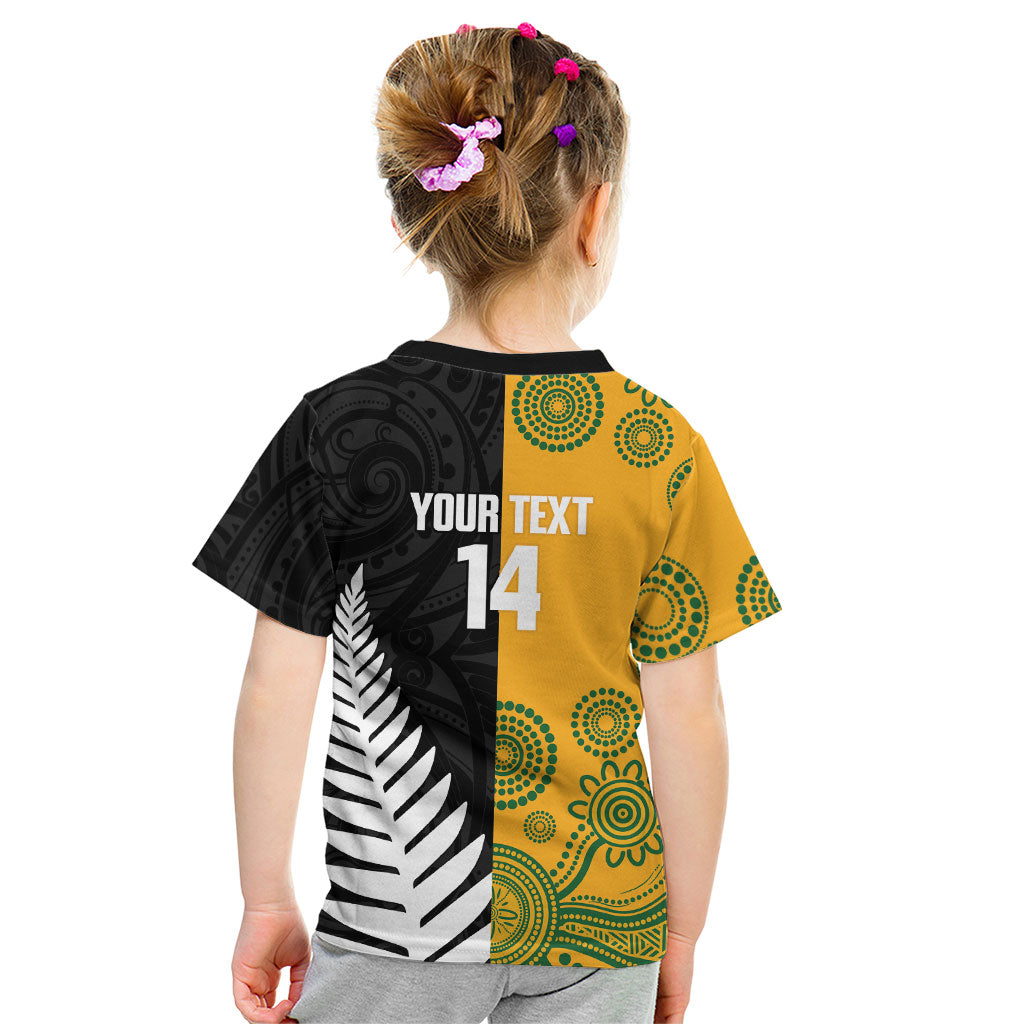 New Zealand Australia Rugby Bledisloe 2026 Custom Kid T Shirt Champion Trophy Maori Aboriginal Art