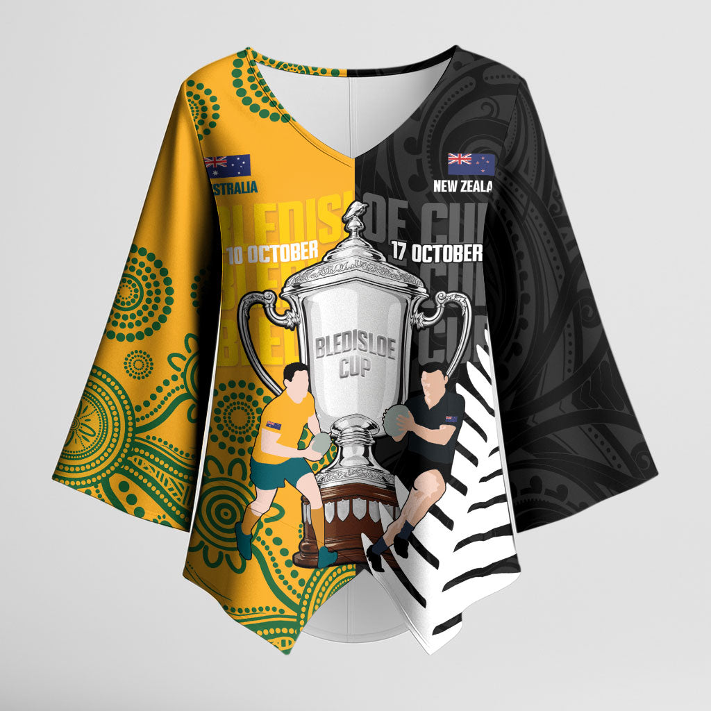 New Zealand Australia Rugby Bledisloe 2026 Custom Kimono Sleeve Blouse Champion Trophy Maori Aboriginal Art