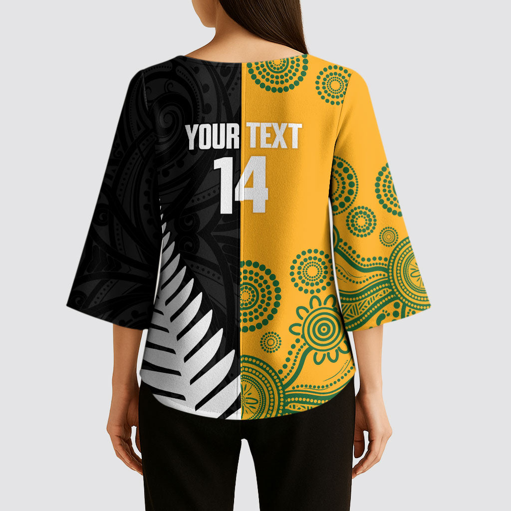New Zealand Australia Rugby Bledisloe 2026 Custom Kimono Sleeve Blouse Champion Trophy Maori Aboriginal Art