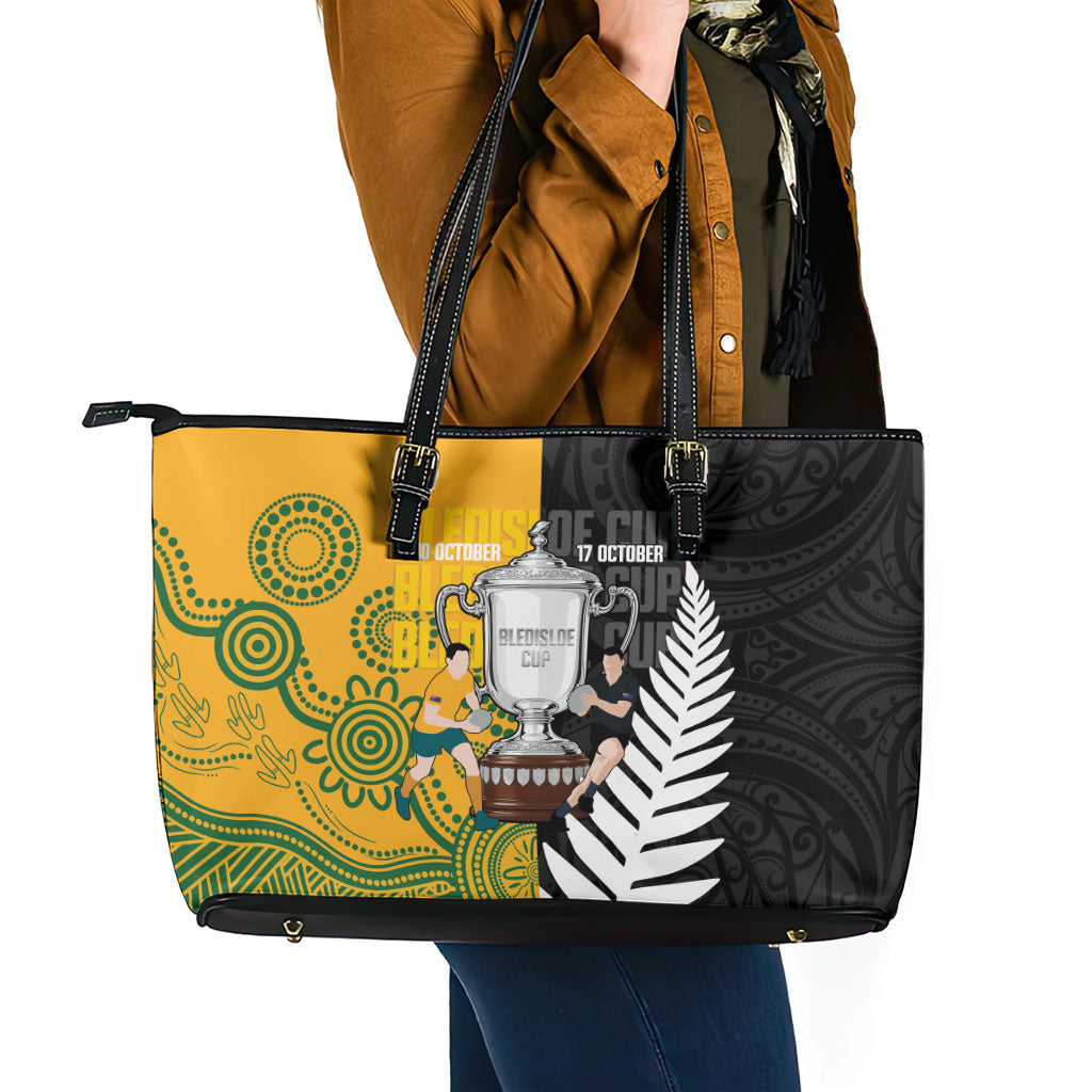 New Zealand Australia Rugby Bledisloe 2026 Leather Tote Bag Champion Trophy Maori Aboriginal Art