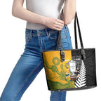 New Zealand Australia Rugby Bledisloe 2026 Leather Tote Bag Champion Trophy Maori Aboriginal Art
