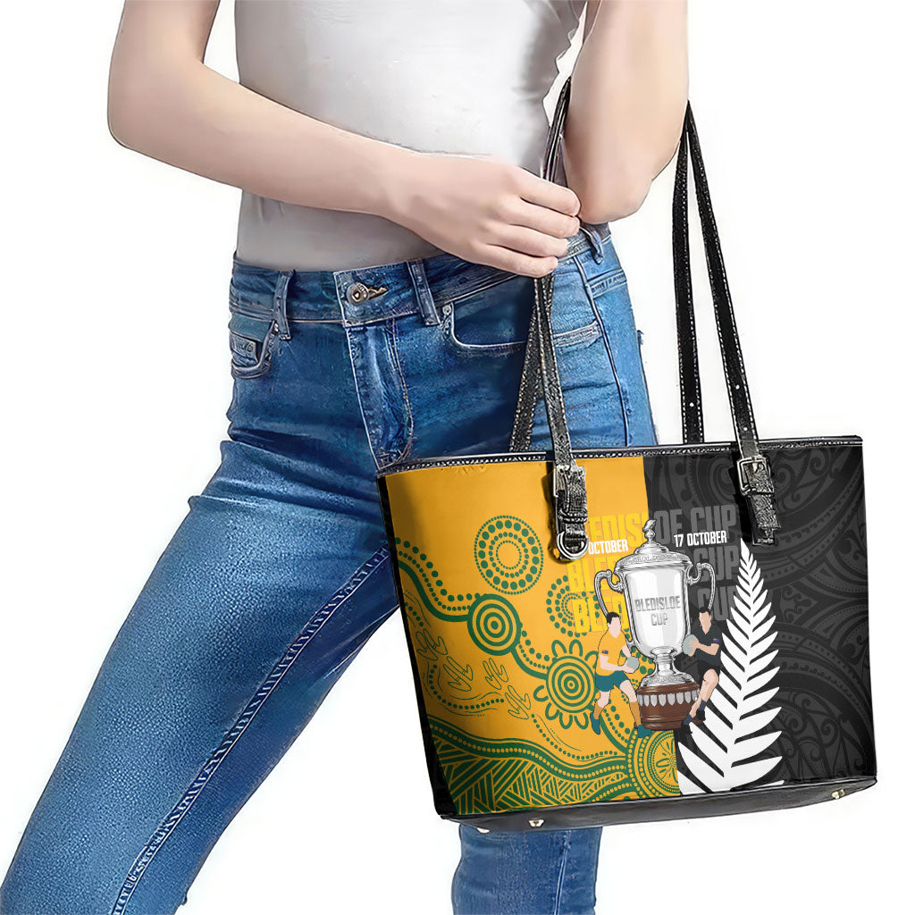 New Zealand Australia Rugby Bledisloe 2026 Leather Tote Bag Champion Trophy Maori Aboriginal Art