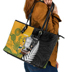 New Zealand Australia Rugby Bledisloe 2026 Leather Tote Bag Champion Trophy Maori Aboriginal Art