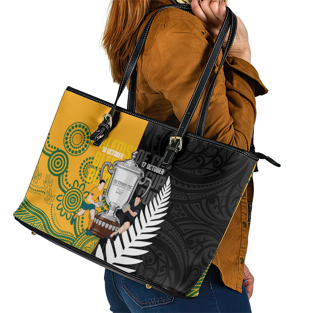 New Zealand Australia Rugby Bledisloe 2026 Leather Tote Bag Champion Trophy Maori Aboriginal Art