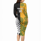 New Zealand Australia Rugby Bledisloe 2026 Custom Long Sleeve Bodycon Dress Champion Trophy Maori Aboriginal Art