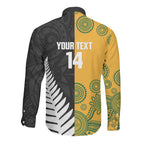 New Zealand Australia Rugby Bledisloe 2026 Custom Long Sleeve Button Shirt Champion Trophy Maori Aboriginal Art