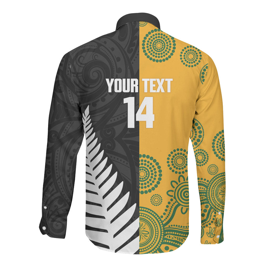 New Zealand Australia Rugby Bledisloe 2026 Custom Long Sleeve Button Shirt Champion Trophy Maori Aboriginal Art