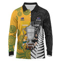 New Zealand Australia Rugby Bledisloe 2026 Custom Long Sleeve Polo Shirt Champion Trophy Maori Aboriginal Art