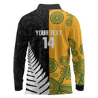 New Zealand Australia Rugby Bledisloe 2026 Custom Long Sleeve Polo Shirt Champion Trophy Maori Aboriginal Art