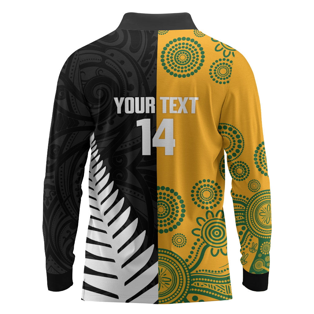 New Zealand Australia Rugby Bledisloe 2026 Custom Long Sleeve Polo Shirt Champion Trophy Maori Aboriginal Art